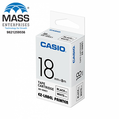 Casio XR-18WE1 Label Tape 18mm Black on White 18mm x 8m